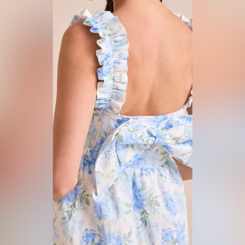 Altar'd State Alexa Floral Mini Dress Blue White Ruffle - Picture 7 of 13